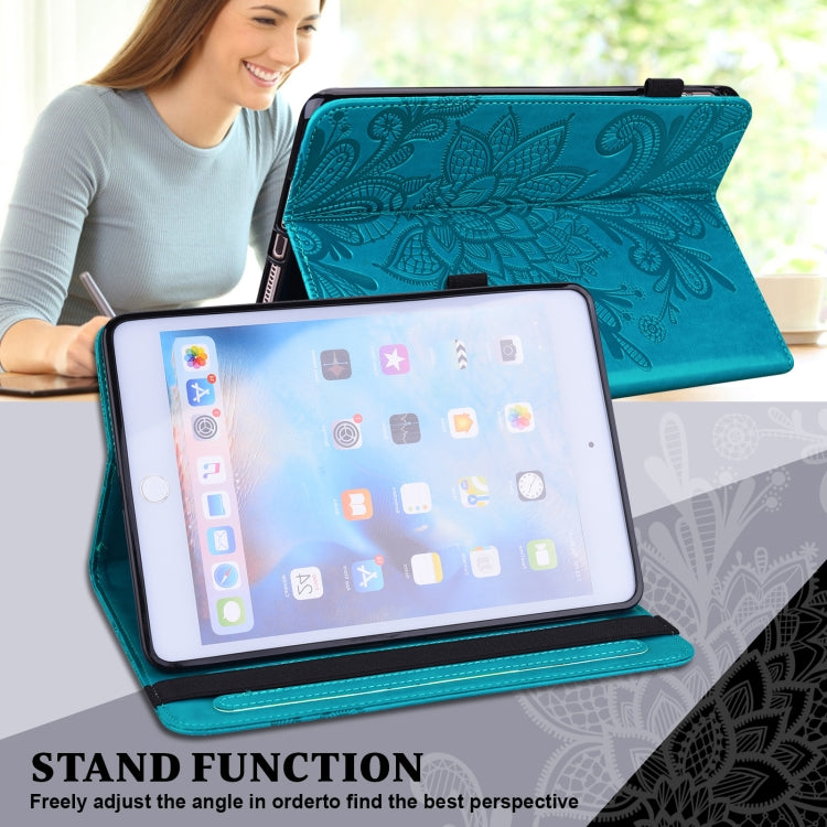 For iPad 2025 / 2022 Lace Flower Embossing Pattern Leather Tablet Case(Blue) by bashfashion
