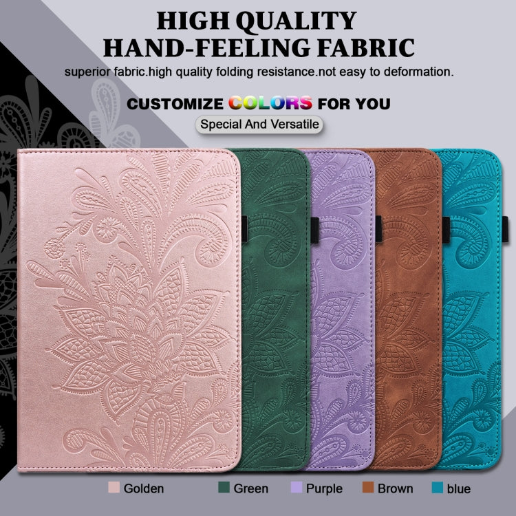 For iPad 2025 / 2022 Lace Flower Embossing Pattern Leather Tablet Case(Blue) by bashfashion