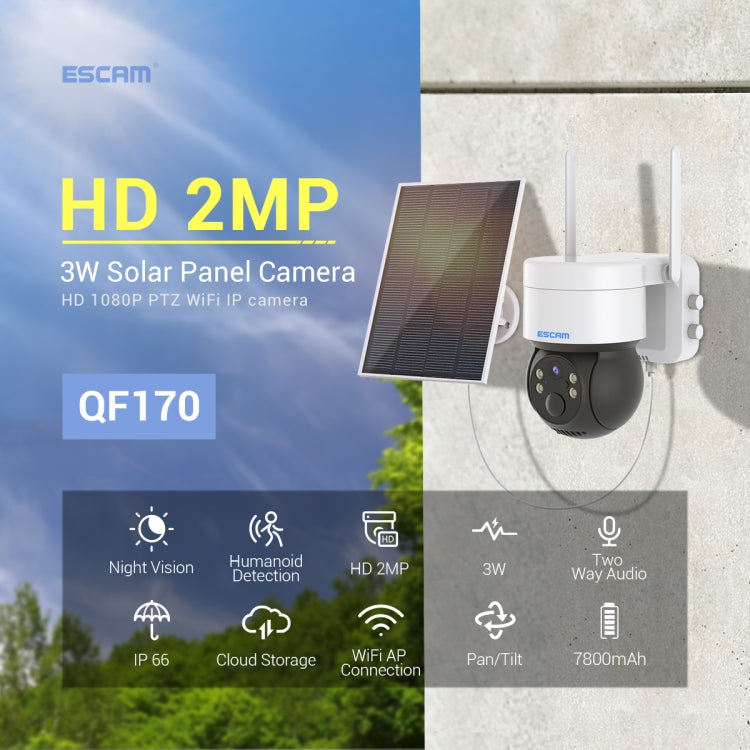ESCAM QF170 2MP WiFi Full Color Night Vision Two-way Audio Solar Camera(Black) by ESCAM