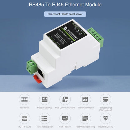 Waveshare Din Rail RS485 to RJ45 Serial Server with POE Function by WAVESHARE