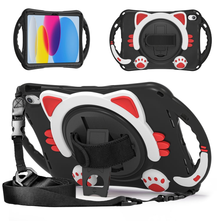 For iPad 2025 / 2022 Cute Cat King Kids Shockproof Silicone Tablet Case(Black Red) by bashfashion
