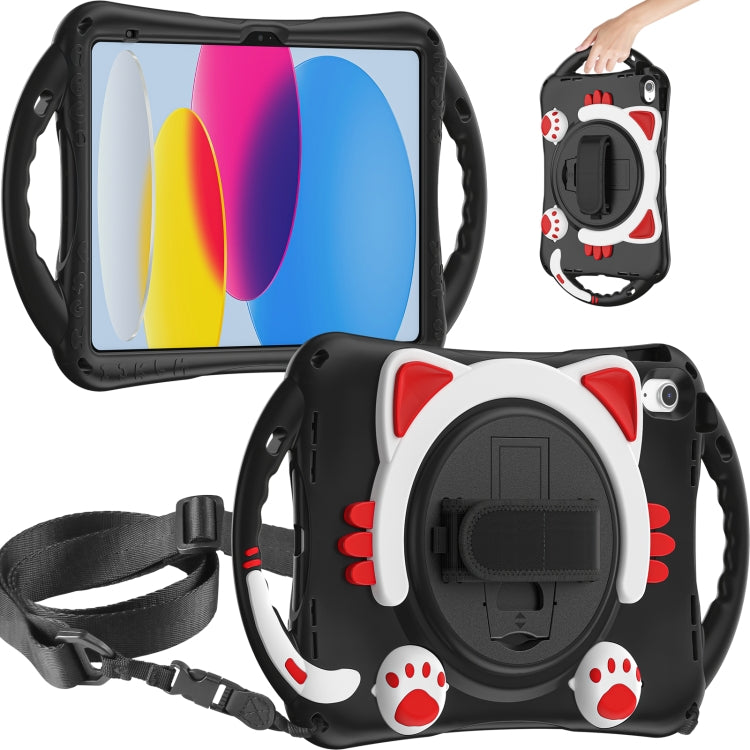 For iPad 2025 / 2022 Cute Cat King Kids Shockproof Silicone Tablet Case(Black Red) by bashfashion