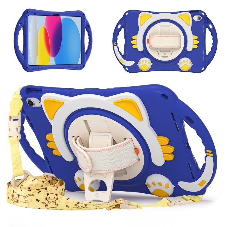 For iPad 2025 / 2022 Cute Cat King Kids Shockproof Silicone Tablet Case(Dark Blue) by bashfashion