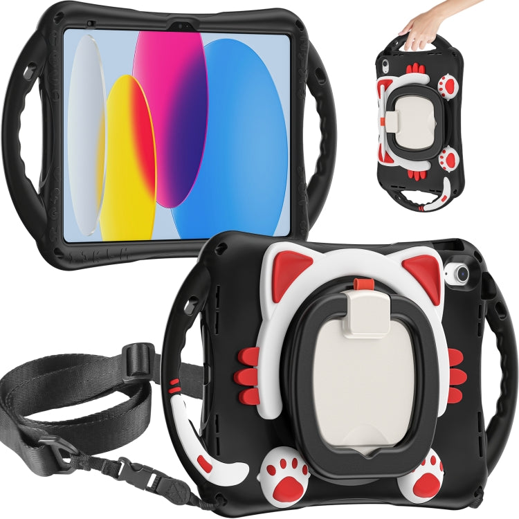 For iPad 2025 / 2022 Cute Cat King Kids Shockproof Silicone Tablet Case(Black Red) by bashfashion