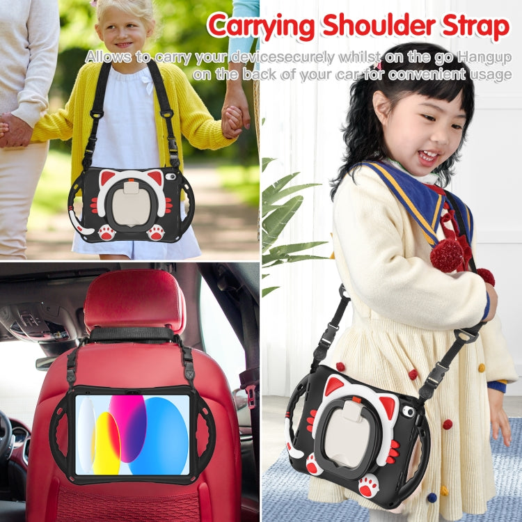 For iPad 2025 / 2022 Cute Cat King Kids Shockproof Silicone Tablet Case(Black Red) by bashfashion