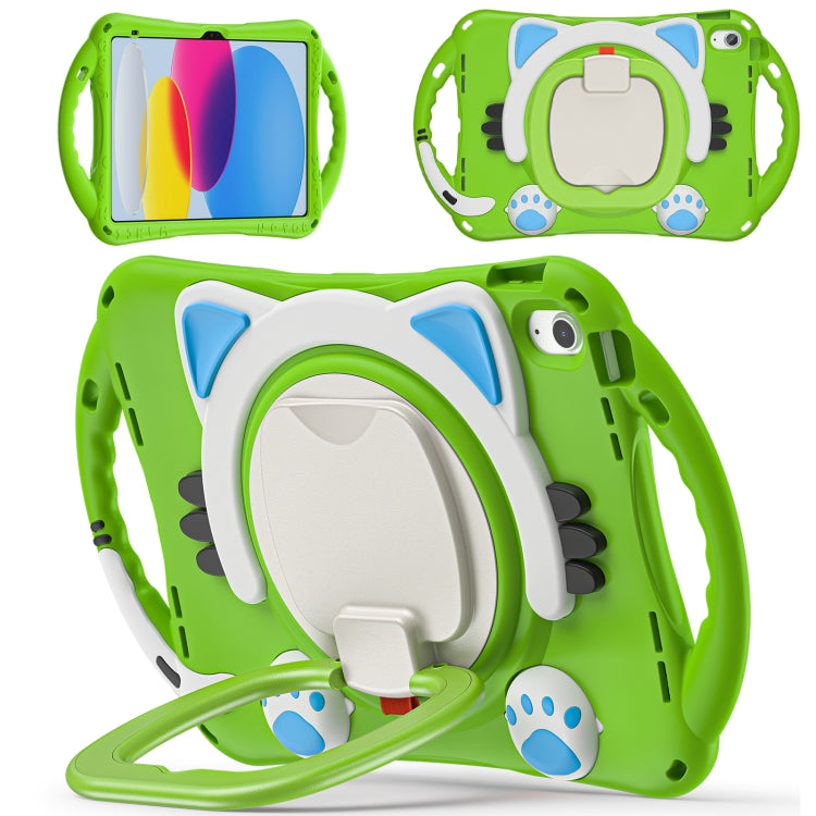 For iPad 2025 / 2022 Cute Cat King Kids Shockproof Silicone Tablet Case(Green) by bashfashion