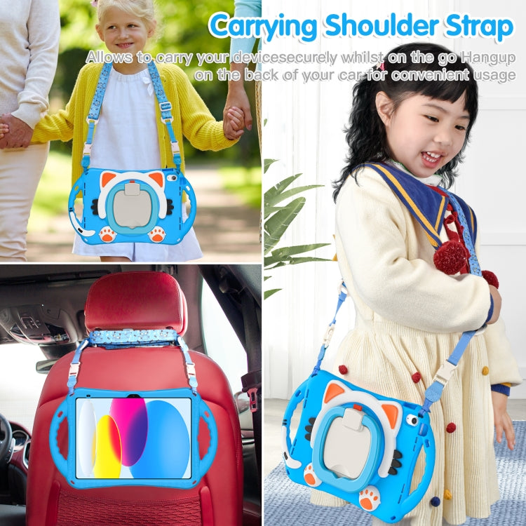 For iPad 2025 / 2022 Cute Cat King Kids Shockproof Silicone Tablet Case(Light Blue) by bashfashion