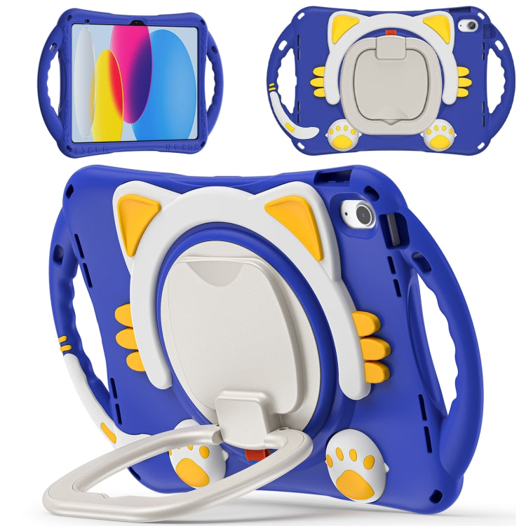 For iPad 2025 / 2022 Cute Cat King Kids Shockproof Silicone Tablet Case(Dark Blue) by bashfashion