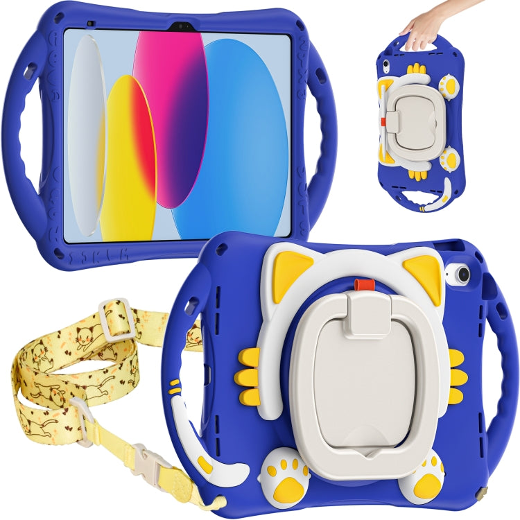 For iPad 2025 / 2022 Cute Cat King Kids Shockproof Silicone Tablet Case(Dark Blue) by bashfashion