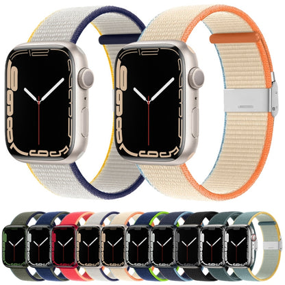 Metal Buckle Nylon Strap For Apple Watch Ultra 49mm / Series 8&7 45mm / SE 2&6&SE&5&4 44mm / 3&2&1 42mm(Olive Green) by bashfashion
