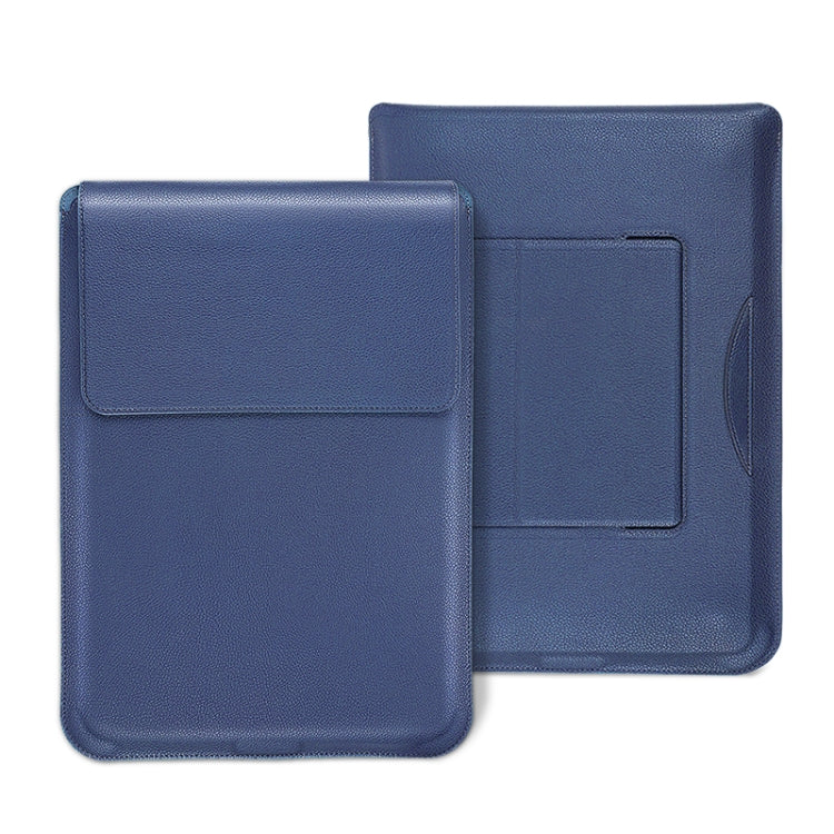 For MacBook 12 / 14 inch PU Leather 4 in 1 Laptop Bag with Functional Bracket(Dark Blue) by bashfashion