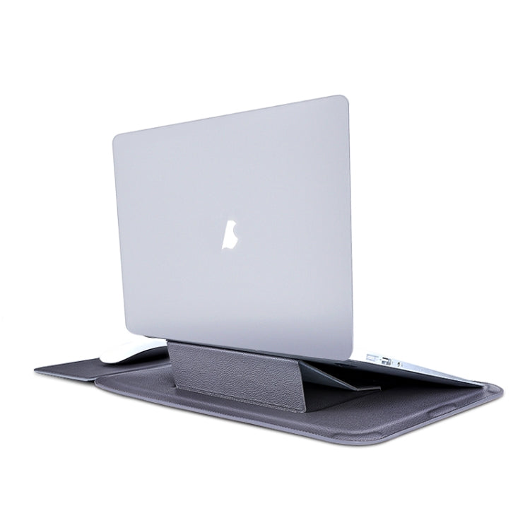 For MacBook 12 / 14 inch PU Leather 4 in 1 Laptop Bag with Functional Bracket(Space Gray) by bashfashion