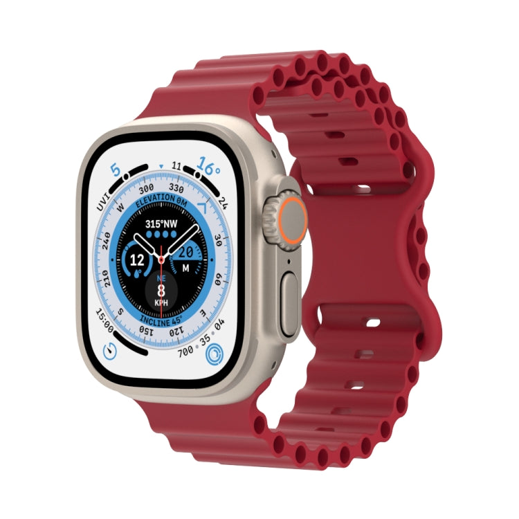 Ocean Style Silicone Watch Band For Apple Watch Ultra 49mm&Watch Ultra 2 49mm / Series 9&8&7 45mm / SE 3&SE 2&6&SE&5&4 44mm / 3&2&1 42mm(Wine Red) by bashfashion