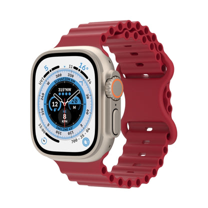 Ocean Style Silicone Watch Band For Apple Watch Ultra 49mm&Watch Ultra 2 49mm / Series 9&8&7 45mm / SE 3&SE 2&6&SE&5&4 44mm / 3&2&1 42mm(Wine Red) by bashfashion