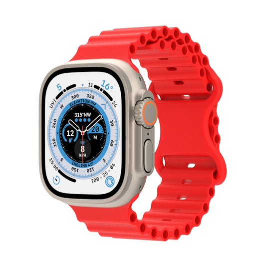 Ocean Style Silicone Watch Band For Apple Watch Ultra 49mm&Watch Ultra 2 49mm / Series 9&8&7 45mm / SE 3&SE 2&6&SE&5&4 44mm / 3&2&1 42mm(Red) by bashfashion
