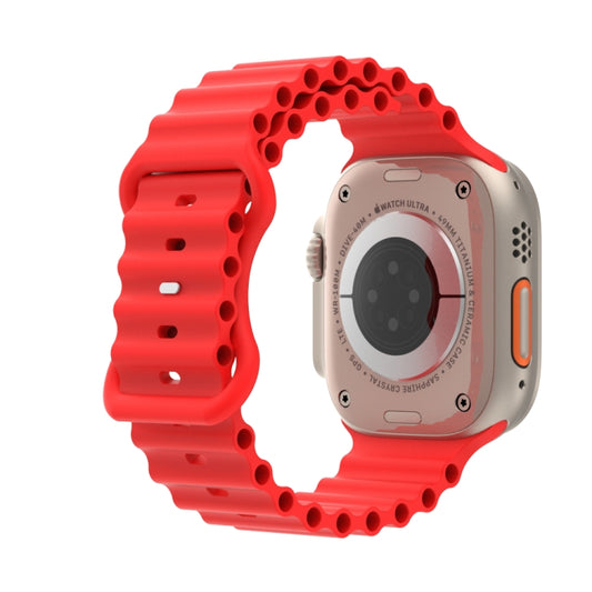 Ocean Style Silicone Watch Band For Apple Watch Ultra 49mm&Watch Ultra 2 49mm / Series 9&8&7 45mm / SE 3&SE 2&6&SE&5&4 44mm / 3&2&1 42mm(Red) by bashfashion
