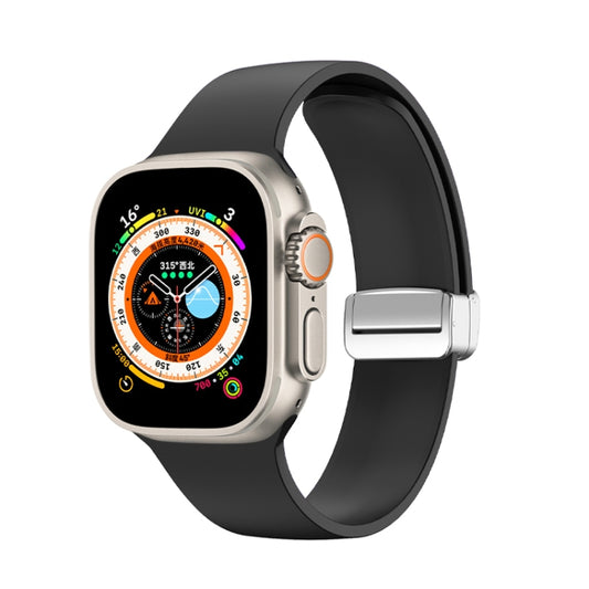 Folding Buckle Silicone Watch Band For Apple Watch Ultra 49mm(Black) by bashfashion