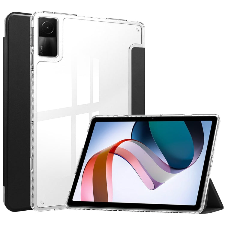 For Xiaomi Redmi Pad 10.6 3-Fold Clear Back Cover Leather Smart Tablet Case(Black) by bashfashion