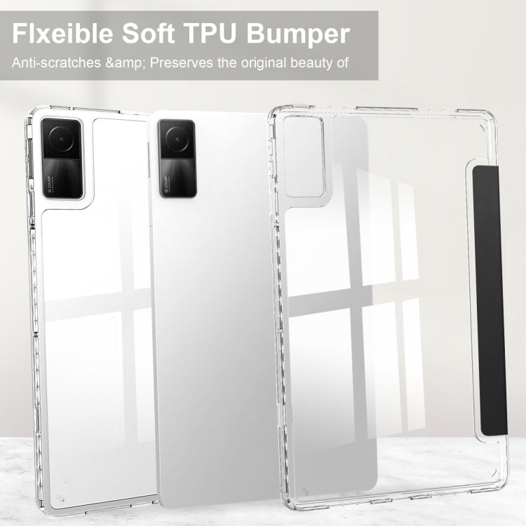 For Xiaomi Redmi Pad 10.6 3-Fold Clear Back Cover Leather Smart Tablet Case(Black) by bashfashion