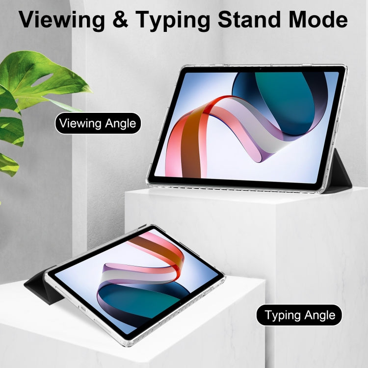 For Xiaomi Redmi Pad 10.6 3-Fold Clear Back Cover Leather Smart Tablet Case(Black) by bashfashion