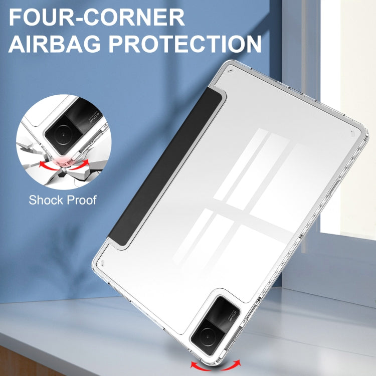 For Xiaomi Redmi Pad 10.6 3-Fold Clear Back Cover Leather Smart Tablet Case(Black) by bashfashion