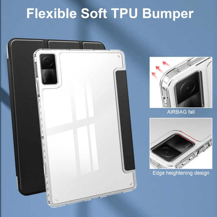 For Xiaomi Redmi Pad 10.6 3-Fold Clear Back Cover Leather Smart Tablet Case(Black) by bashfashion