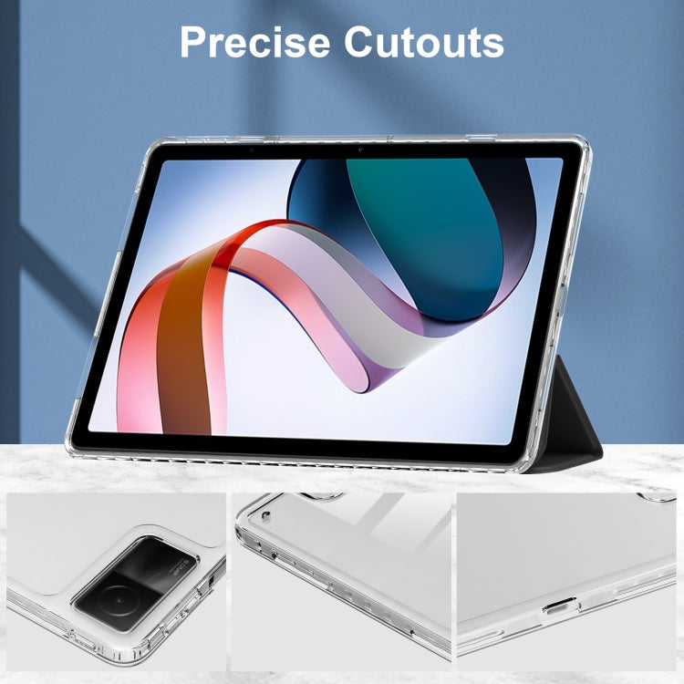 For Xiaomi Redmi Pad 10.6 3-Fold Clear Back Cover Leather Smart Tablet Case(Black) by bashfashion