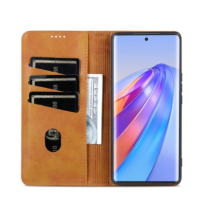 For Honor X40 AZNS Magnetic Calf Texture Leather Phone Case(Light Brown) by AZNS
