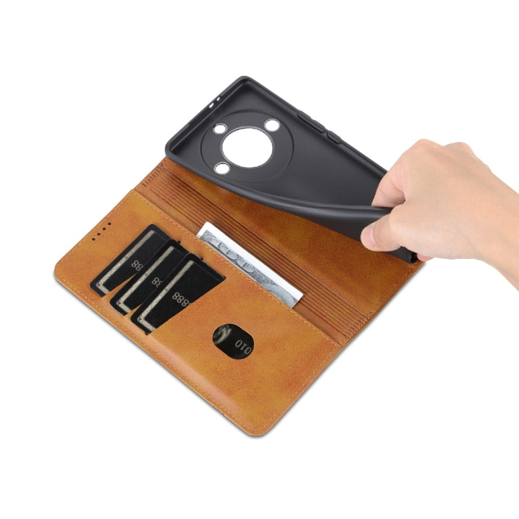 For Honor X40 AZNS Magnetic Calf Texture Leather Phone Case(Light Brown) by AZNS