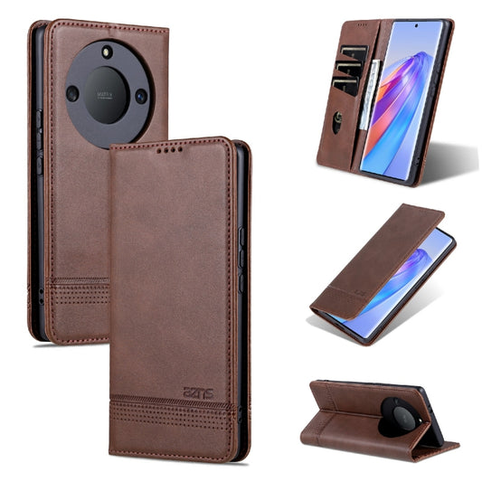 For Honor X40 AZNS Magnetic Calf Texture Leather Phone Case(Dark Brown) by AZNS