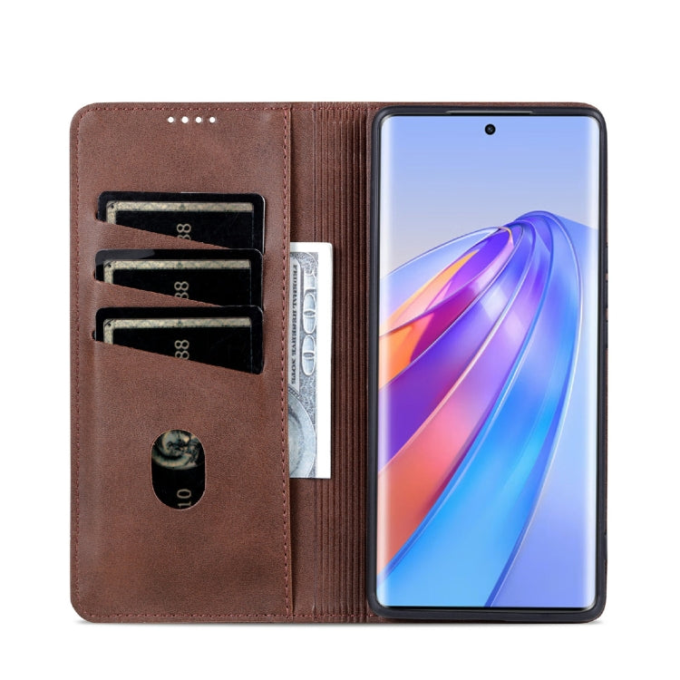 For Honor X40 AZNS Magnetic Calf Texture Leather Phone Case(Dark Brown) by AZNS