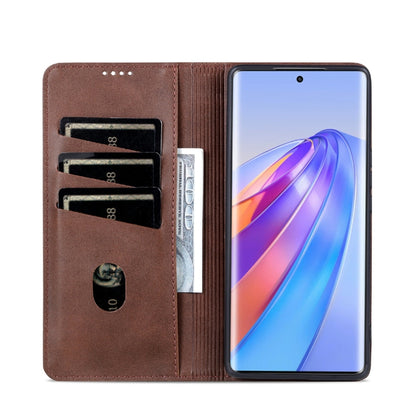 For Honor X40 AZNS Magnetic Calf Texture Leather Phone Case(Dark Brown) by AZNS