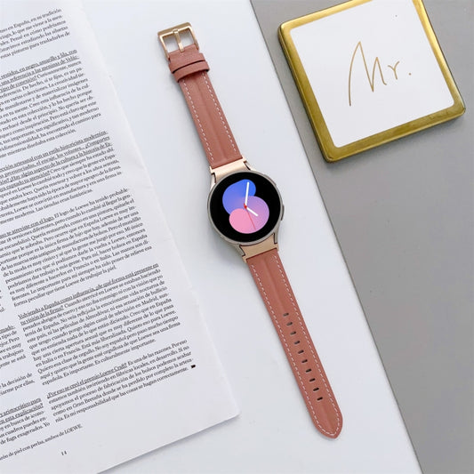 For Samsung Galaxy Watch5 40mm / 44mm Grooved Genuine Leather Watch Band(Dark Pink) by bashfashion