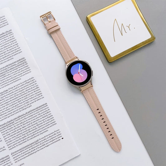 For Samsung Galaxy Watch5 40mm / 44mm Grooved Genuine Leather Watch Band(Light Pink) by bashfashion
