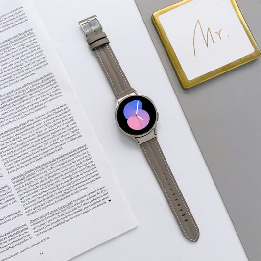 For Samsung Galaxy Watch5 40mm / 44mm Grooved Genuine Leather Watch Band(Dark Grey) by bashfashion