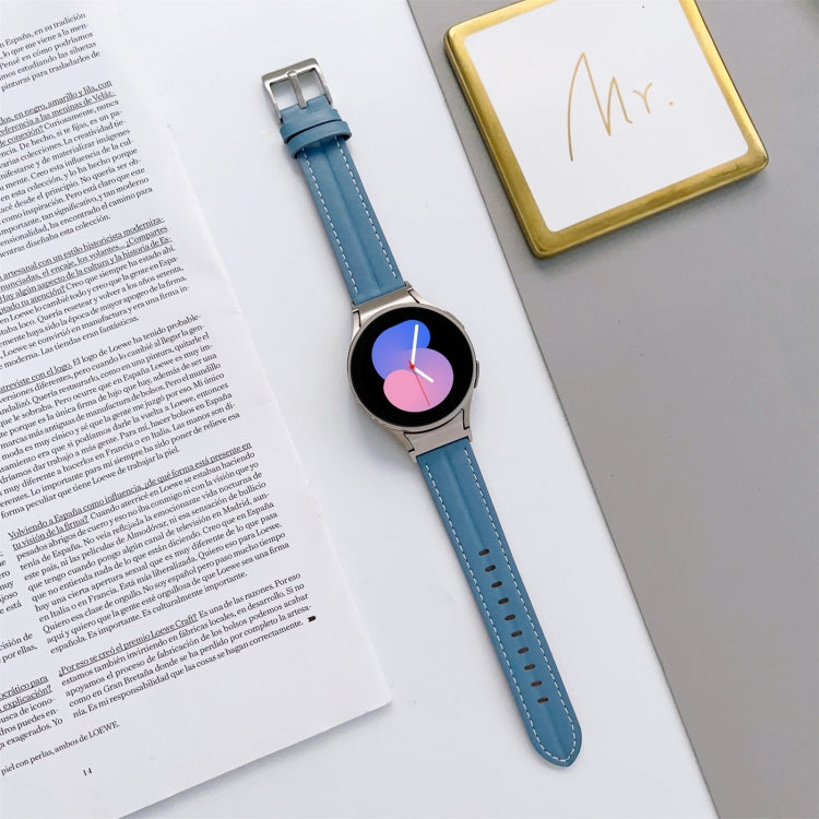 For Samsung Galaxy Watch5 40mm / 44mm Grooved Genuine Leather Watch Band(Blue) by bashfashion