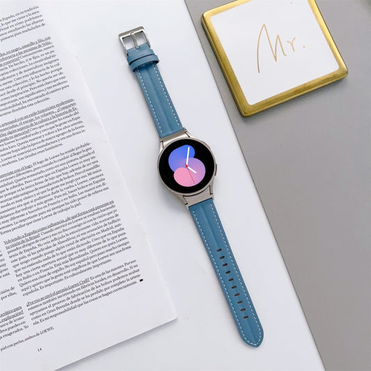 For Samsung Galaxy Watch5 40mm / 44mm Grooved Genuine Leather Watch Band(Blue) by bashfashion
