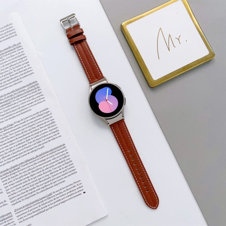 For Samsung Galaxy Watch5 40mm / 44mm Grooved Genuine Leather Watch Band(Brown) by bashfashion