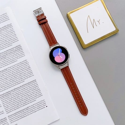 For Samsung Galaxy Watch5 40mm / 44mm Grooved Genuine Leather Watch Band(Brown) by bashfashion