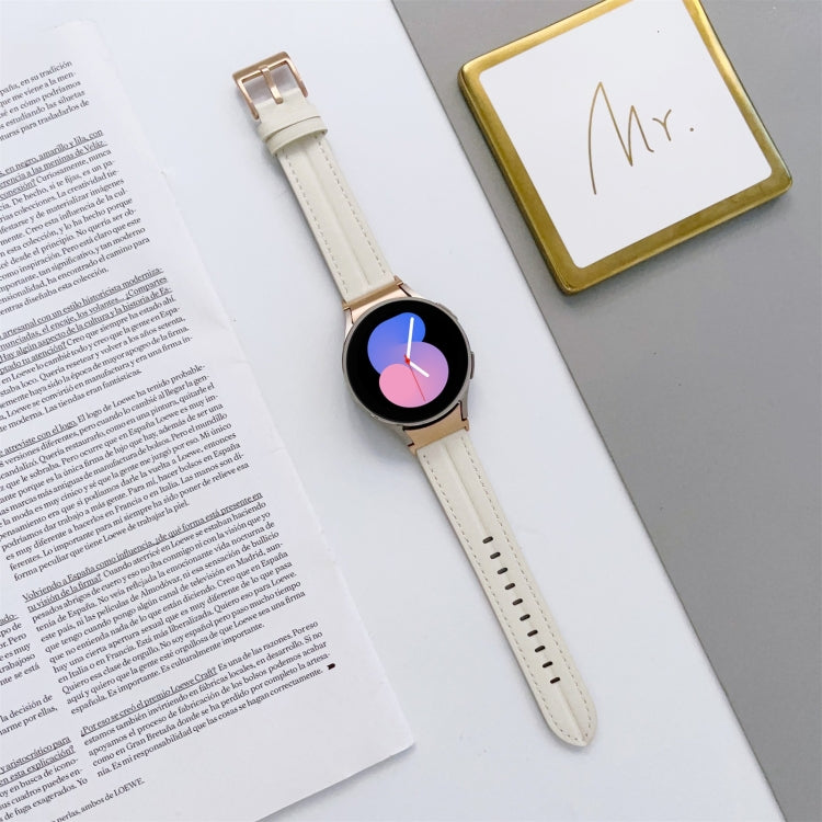For Samsung Galaxy Watch5 40mm / 44mm Grooved Genuine Leather Watch Band(White) by bashfashion