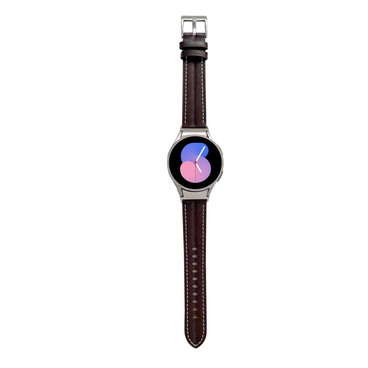 For Samsung Galaxy Watch5 40mm / 44mm Grooved Genuine Leather Watch Band(Coffee) by bashfashion