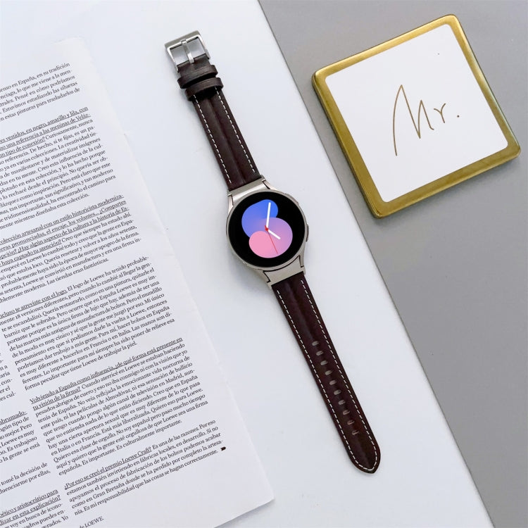 For Samsung Galaxy Watch5 40mm / 44mm Grooved Genuine Leather Watch Band(Coffee) by bashfashion