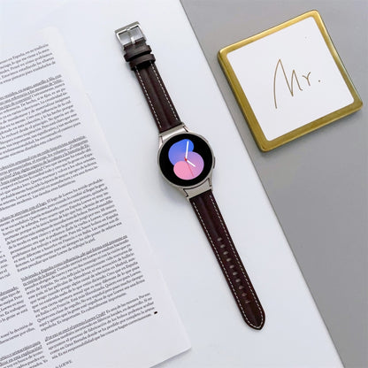 For Samsung Galaxy Watch5 40mm / 44mm Grooved Genuine Leather Watch Band(Coffee) by bashfashion