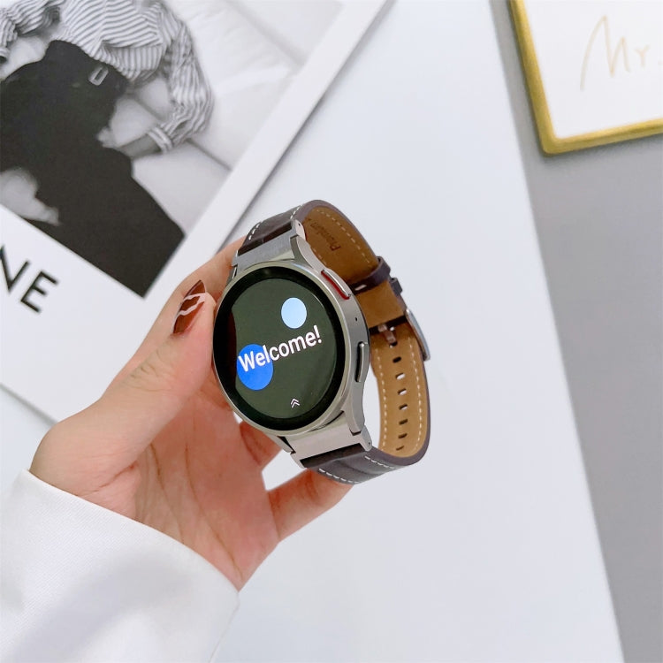 For Samsung Galaxy Watch5 40mm / 44mm Grooved Genuine Leather Watch Band(Brown) by bashfashion