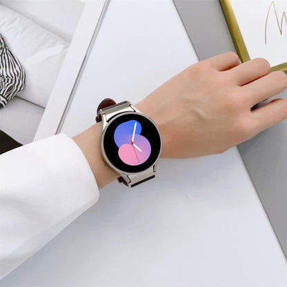 For Samsung Galaxy Watch5 40mm / 44mm Grooved Genuine Leather Watch Band(White) by bashfashion