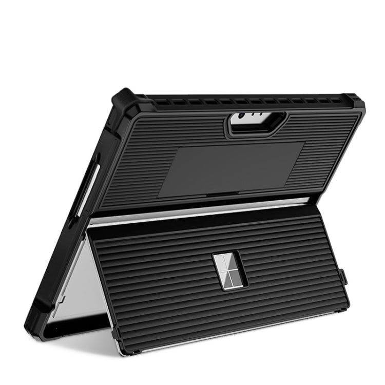 For Microsoft Surface Pro 9 Striped Hollow Tablet Case with Holder Cover(Black) by bashfashion