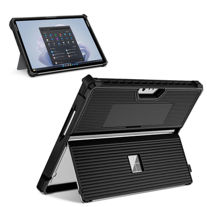 For Microsoft Surface Pro 9 Striped Hollow Tablet Case with Holder Cover(Black) by bashfashion