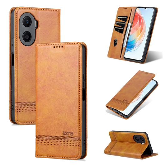 For Honor Play 40 Plus AZNS Magnetic Calf Texture Flip Leather Phone Case(Light Brown) by AZNS