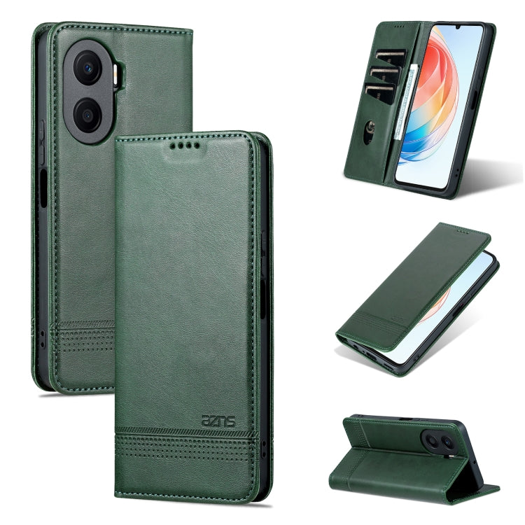 For Honor Play 40 Plus AZNS Magnetic Calf Texture Flip Leather Phone Case(Dark Green) by AZNS