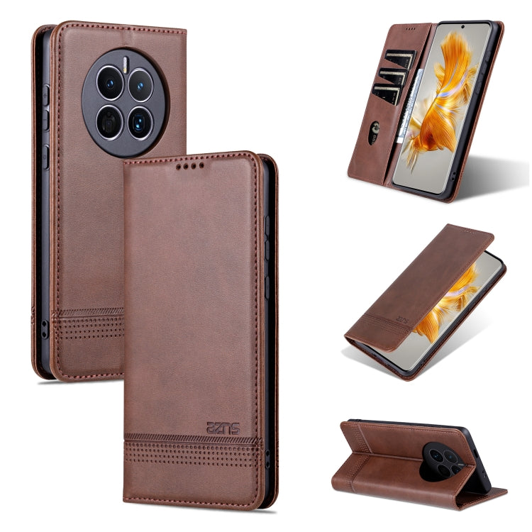 For Huawei Mate 50 / Mate 50E AZNS Magnetic Calf Texture Flip Leather Phone Case(Dark Brown) by AZNS